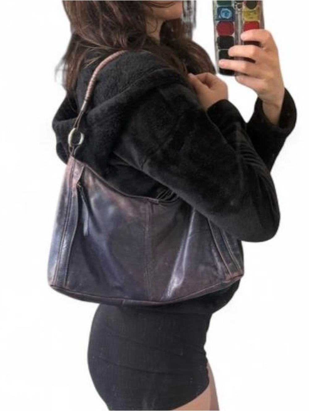 Osgoode Marley “Robin Zip Top” Shoulder Bag Purple Grunge Argentinian Leather